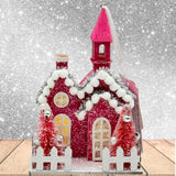 Raz Imports Dark Pink Putz Church lighted Village ornament vintage 5"