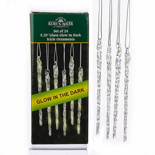 Luminosity Glow In the Dark Glass Icicle Ornaments, 24-Piece Box A1184