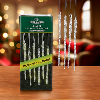 Luminosity Glow In the Dark Glass Icicle Ornaments, 24-Piece Box A1184