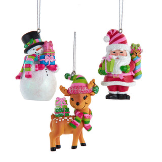 Kurt Adler Retro Fun Colorful Snowman, Deer & Santa Ornaments Set A2394 Winter Fun 2025
