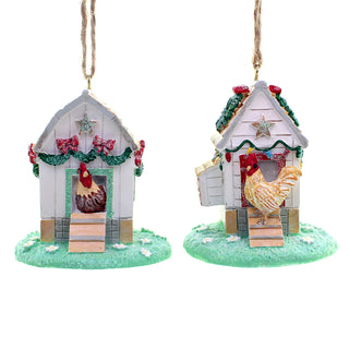 Christmas Chicken Coop Ornament Set Farm Life