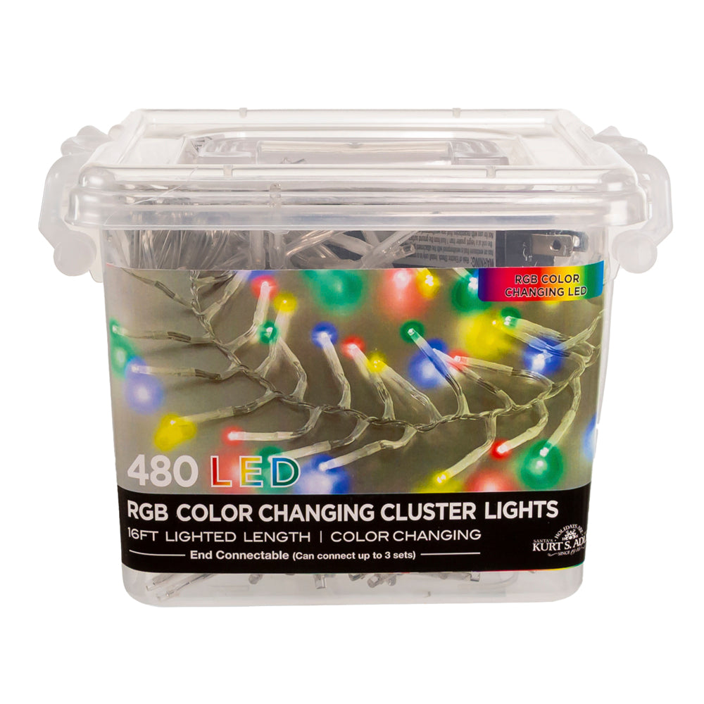 PRE_ORDER Kurt Adler 16' 480-Light RGB 3MM LED Twinkle Cluster Garland With Clear Wire AD1049RGB