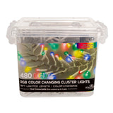 PRE_ORDER Kurt Adler 16' 480-Light RGB 3MM LED Twinkle Cluster Garland With Clear Wire AD1049RGB