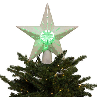 11.8" White Iridescent LED Star With Rotating Ornament Treetop AD1072
