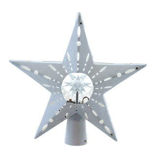 11.8" White Iridescent LED Star With Rotating Ornament Treetop AD1072