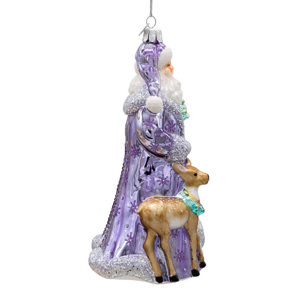 Bellissimo Glass Periwinkle Santa Ornament