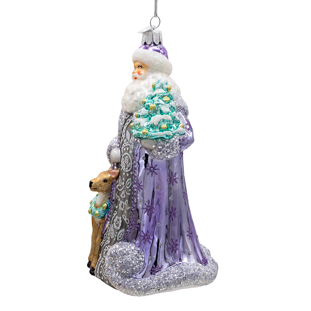 Bellissimo Glass Periwinkle Santa Ornament