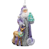 Bellissimo Glass Periwinkle Santa Ornament