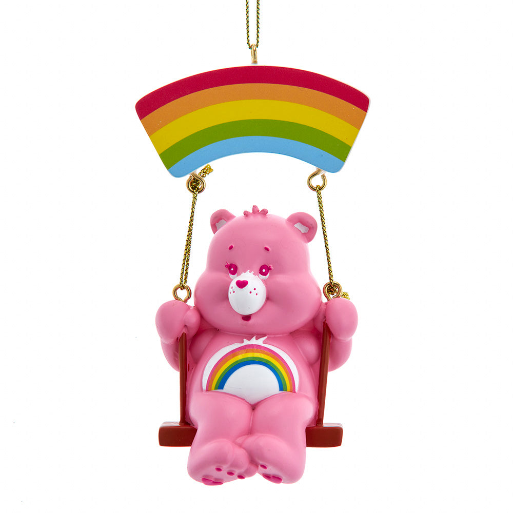 Pre-Order Kurt Adler 4.5" Care Bears™ Cheer Bear On Rainbow Swing Ornament BR2251