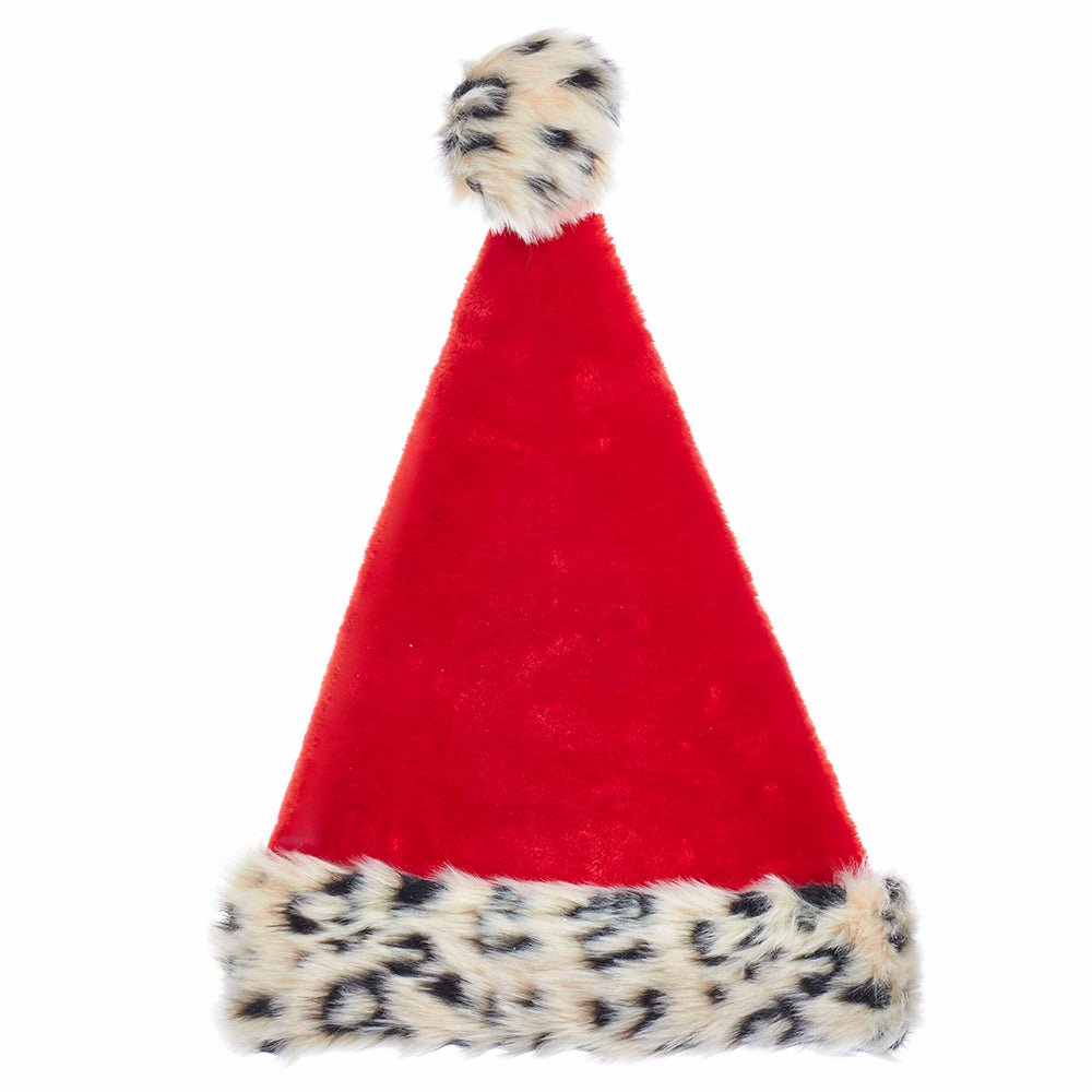 PRE-ORDER Kurt Adler 17" Red Plush Santa Hat With Leopard Fur Trim C1973