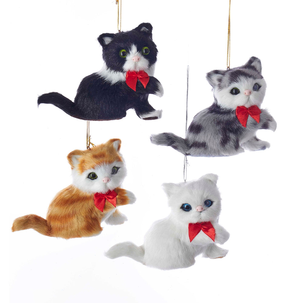 3.75" Plush Sitting Cat With Bow Tie Ornament