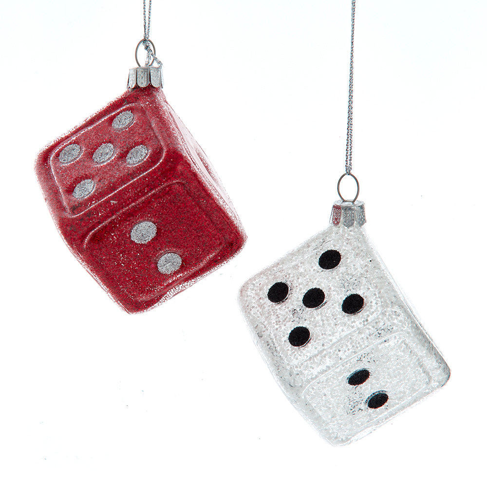 Glass Red & White Dice Ornaments Set of 2