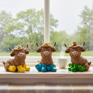Spring Resin Highland Cow in Rainboots Set 66214