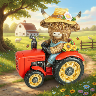 Countryside Highland Cow Farm Life Red Tractor Operator 66230