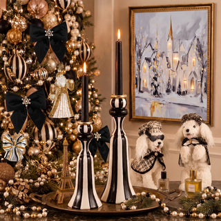 Raz 10" Black and White Christmas Candlestick Holders 4630543