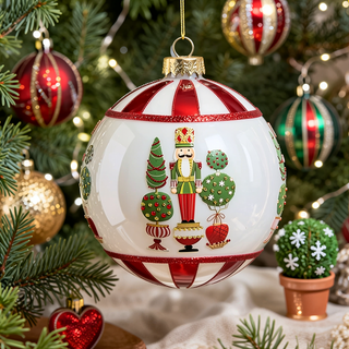 Raz 5" Merry Topiary and Nutcracker Ball Glass Christmas Ornament 4524613