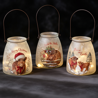 Christmas Lighted Frosted Glass Highland Cow Luminaries 2859470