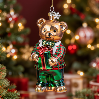 December Diamonds 5in Bear Kid w/Present Ornament 29-30732