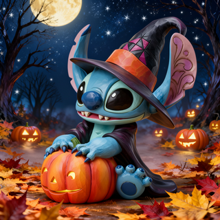 Jim Shore Disney Traditions Stitch Witch by Jack-o-Lantern 6017942