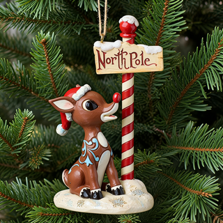 Jim Shore Rudolph Traditions - Rudolph by North Pole Sign Ornament 6019112