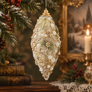 Victorian Coastal Embellished Pearl Glitter Finial Ornament MTX77721