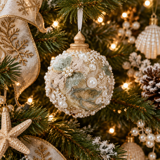Victorian Coastal 4" Embellished Pearl Glitter Ball Ornament MTX77719