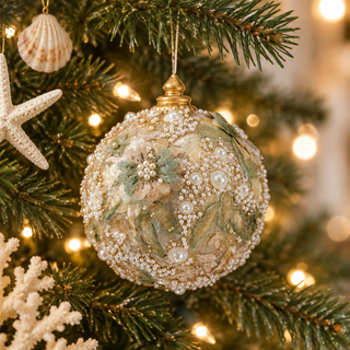 Victorian Coastal 5" Embellished Pearl Glitter Ball Ornament MTX77720