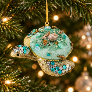 Regency 7" Glittered Jeweled Sea Turtle Ornament MTX79079-Aqua