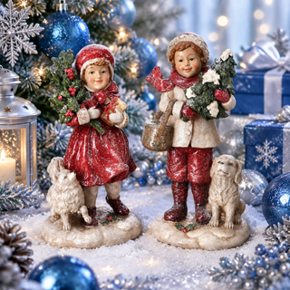 Regency 9.5" Winter Boy and Girl with Dog Figurine Set MTX55170