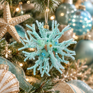 X-Large Regency 12" Jeweled Glitter Coastal Coral Ball Ornament MTX7908-Aqua Blue