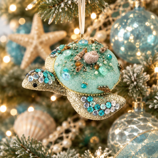 Regency 7" Glittered Jeweled Sea Turtle Ornament MTX79079-Aqua