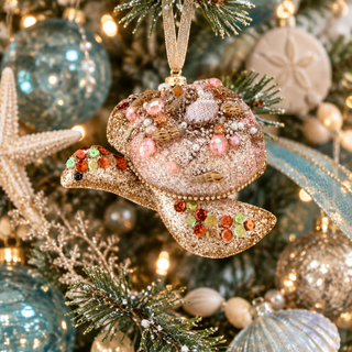 Regency 7" Glittered Jeweled Sea Turtle Ornament MTX79079-Coral
