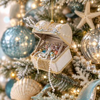 Glitter Sea Treasure Chest Ornament MTX79080-Ivory Platinum Gold
