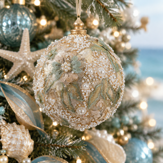 Victorian Coastal 5" Embellished Pearl Glitter Ball Ornament MTX77720