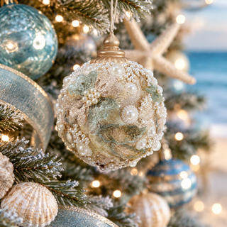 Victorian Coastal 4" Embellished Pearl Glitter Ball Ornament MTX77719