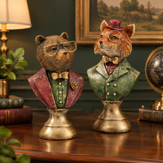 Anthropomorphic Fox and Bear Bust Set w Glasses MTX77296