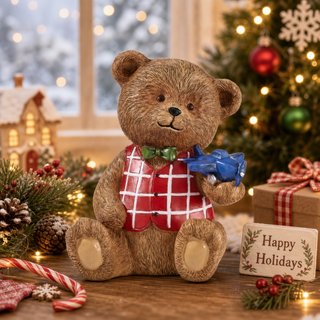 Christmas Resin Sitting Bear with Toy Plane MTX77393