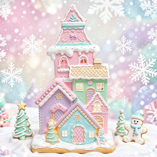 Pastel Gingerbread House Candied Christmas Light Up Townhome 15474