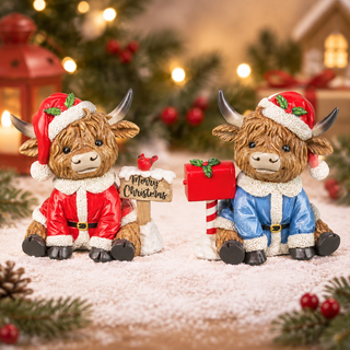 Christmas Highland Cow Santa Hat Coat Set Tabletop 15500