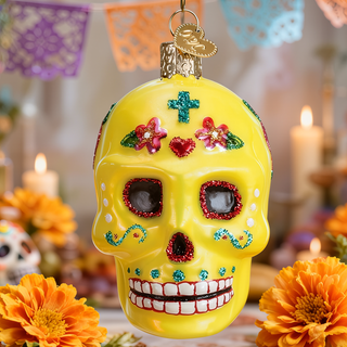 Dia De Los Muertos Yellow Sugar Skull Ornament 26079