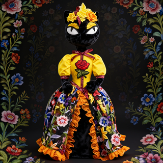 Dia De Los Muertos Black Cat in Floral Dress  08-08311 Day of the Dead