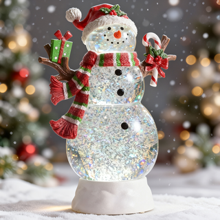 RAZ Lighted Swirling Glitter Water Snowman w Peppermint Gift 4619251