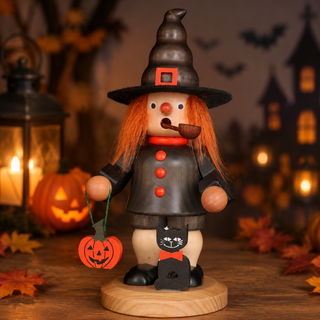 Christian Ulbricht Halloween witch with pumpkin and cat Mini Smoker 35-944