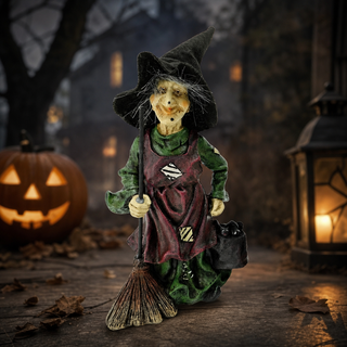 Halloween Spooky Witch Figurine with Broom TH02359