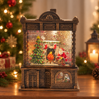 Kurt Adler Santa Fireplace Water Globe Lantern House JEL1418