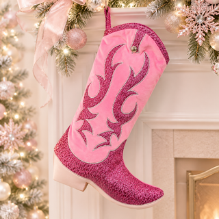 Western Christmas Pink Velvet & Metallic Cowgirl Boot Stocking SG0318