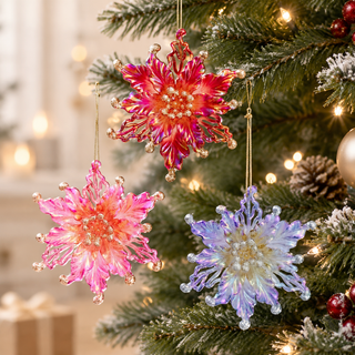 Red, Pink & Purple Poinsettia Ornament Set T3944