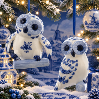 Blue Delft Porcelain Owl Ornament Set J7794