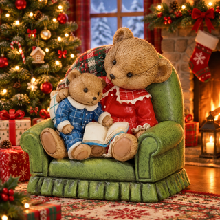 Resin Mother Child Bear Reading on Chair MTX77577