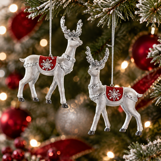 Red & Silver Deer Ornament Set E0981 Crimson Silver Ice
